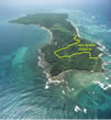 Aerial view of the Casa Iguana Reserve in relation to the island